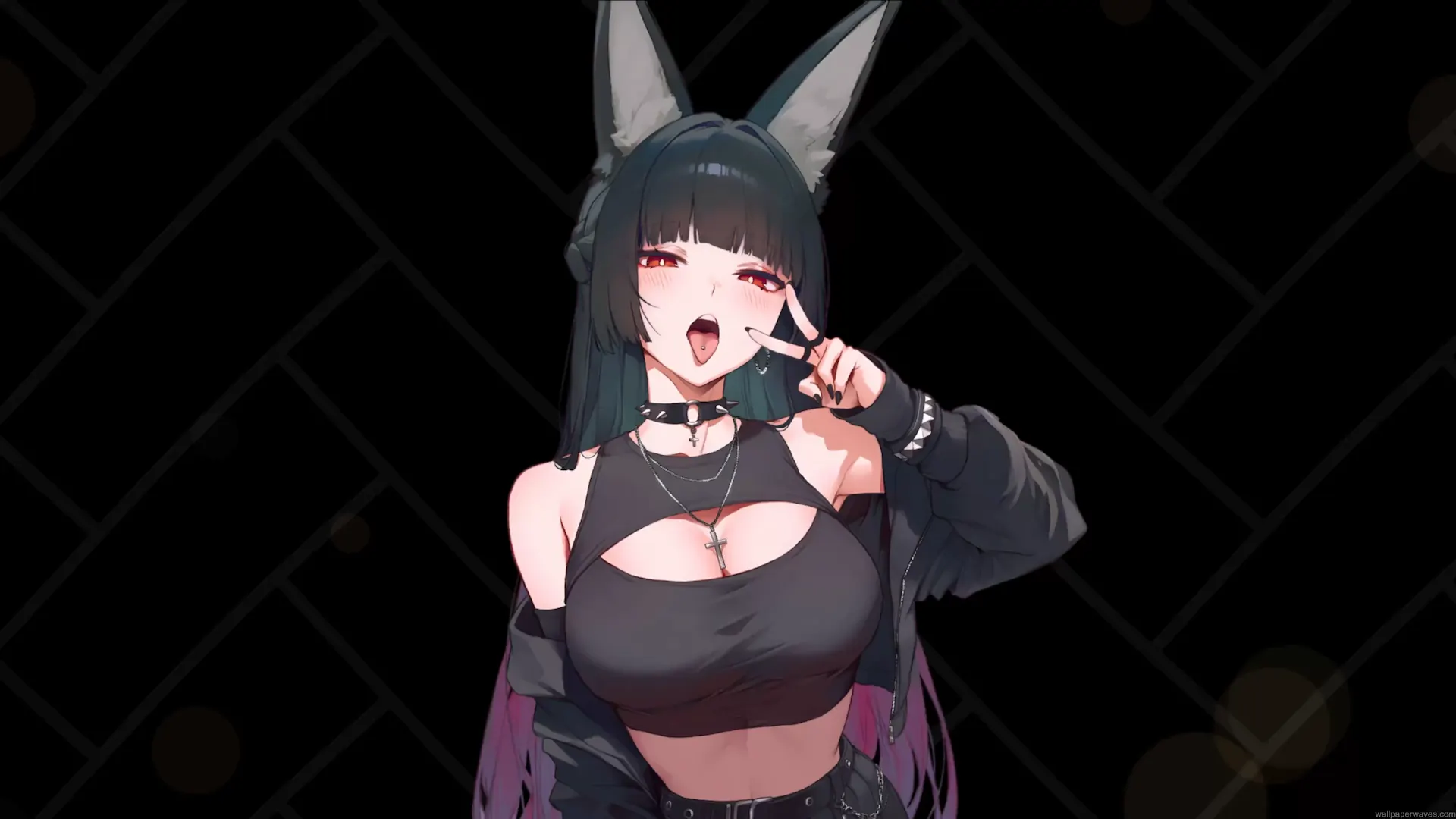 Hoshimi Miyabi from Zenless Zone Zero wearing a stylish black outfit live wallpaper
