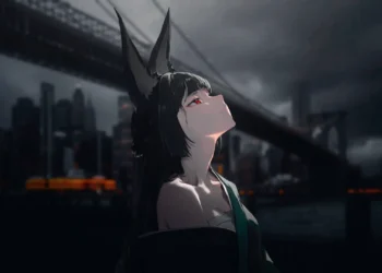 Hoshimi Miyabi Rainy City Zenless Zone Zero Live Wallpaper 4 Hoshimi Miyabi looking upward in a dark rainy city scene from Zenless Zone Zero live wallpaper