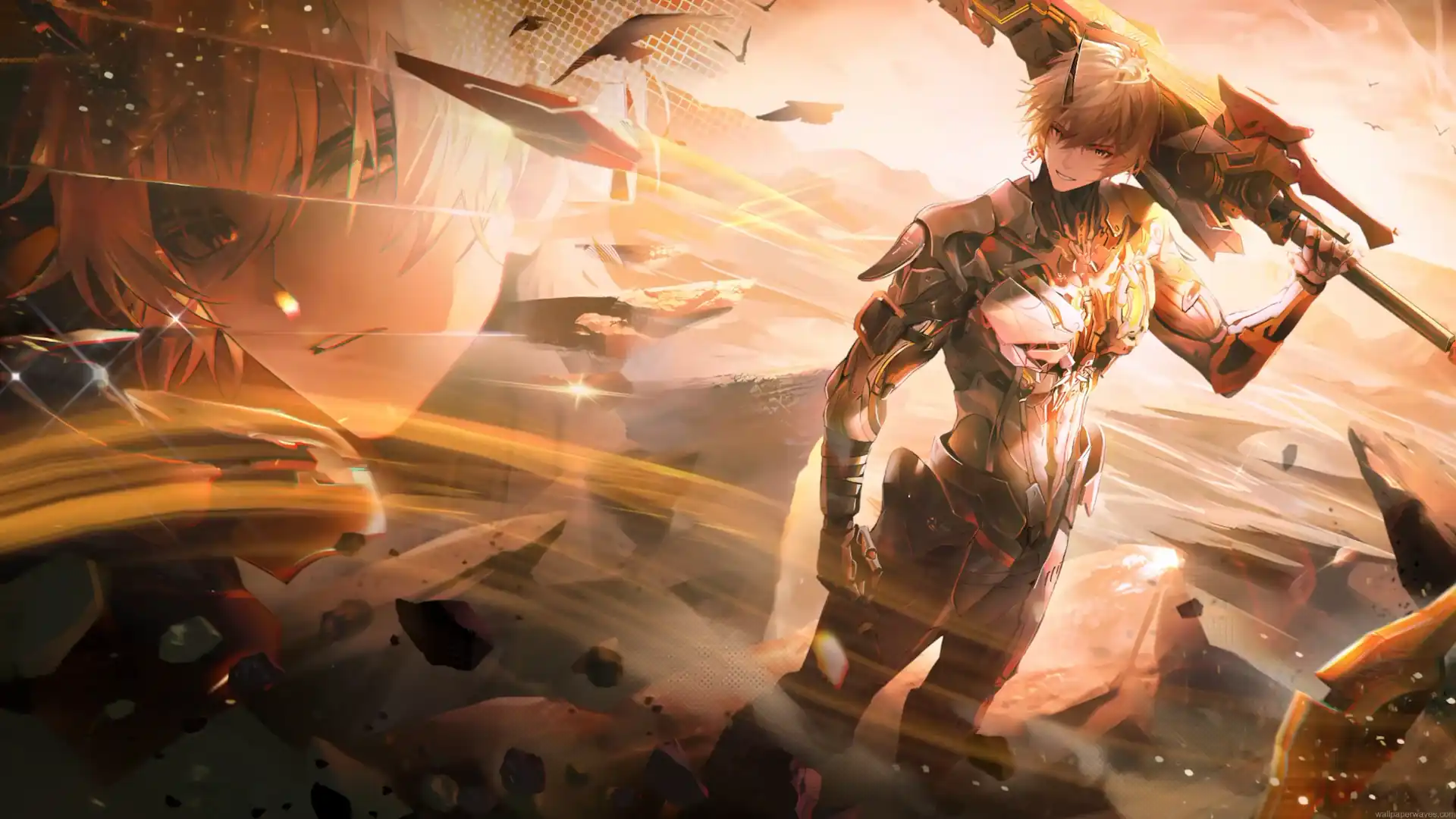 Kamui Aeternion from Punishing Gray Raven with futuristic armor and massive weapon live wallpaper