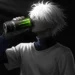 Killua Zoldyck Monster Energy Dark Live Wallpaper 10 Killua Zoldyck from Hunter x Hunter drinking Monster Energy against a dark black background live wallpaper.