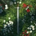 Medieval Sword in Peaceful Garden Live Wallpaper 10 Medieval sword surrounded by white daisies and red flowers in a peaceful garden live wallpaper