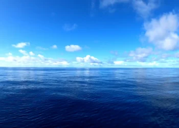 Peaceful blue ocean stretching beneath a bright sky with soft white clouds live wallpaper