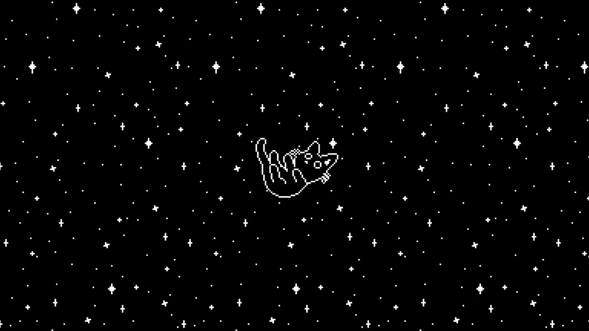 Pixel cat falling through a black starry space background live wallpaper