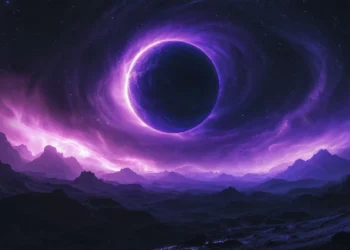 Purple Planet Cosmic Landscape Live Wallpaper 5 Purple planet surrounded by glowing cosmic energy above an alien mountain landscape live wallpaper.