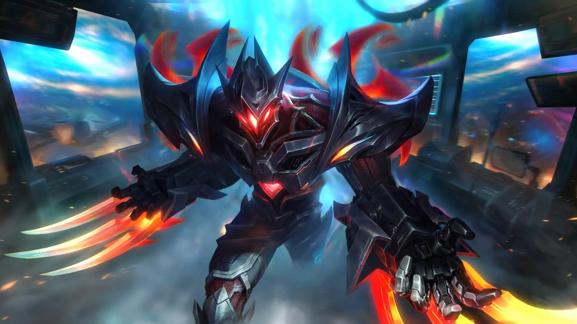 Quantum Galaxy Slayer Zed League of Legends with glowing red armor and energy blades live wallpaper