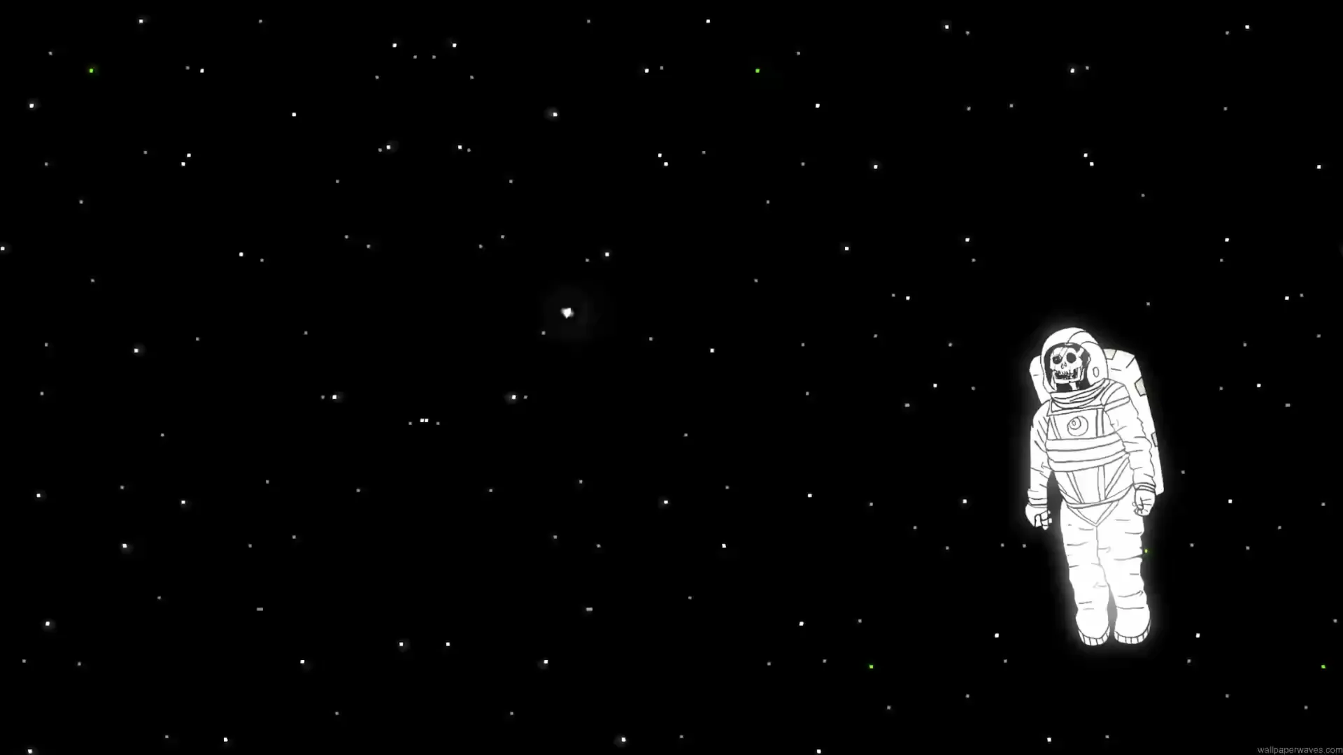 Skeleton astronaut floating among stars in dark outer space live wallpaper.