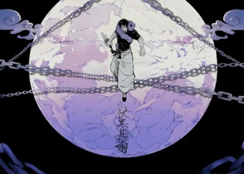 Toji Fushiguro from Jujutsu Kaisen standing before a giant moon surrounded by chains live wallpaper
