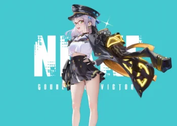 Vision Eye Goddess of Victory Nikke Live Wallpaper 1 Vision Eye from Goddess of Victory Nikke posing in a futuristic black and gold outfit live wallpaper.