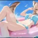 xKamysh VTuber Blue Bikini Live Wallpaper 10 xKamysh VTuber wearing a blue bikini relaxing on a pink float in the ocean under a sunny blue sky live wallpaper.