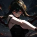 Yor Forger Red Eyes Assassin Live Wallpaper 10 Yor Forger with glowing red eyes holding golden assassin weapons in a dark Spy x Family wallpaper.