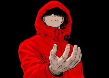 Yuji Itadori Red Jacket Dark Live Wallpaper 3 Yuji Itadori wearing a red hooded jacket against a dark black background Jujutsu Kaisen live wallpaper.