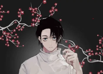 Yuta Okkotsu Cherry Blossom Live Wallpaper 1 Yuta Okkotsu from Jujutsu Kaisen surrounded by red cherry blossoms on a dark background live wallpaper.