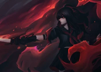 Akame wielding her sword with glowing red eyes and swirling crimson energy in Akame ga Kill live wallpaper