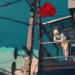 Anime Girl Red Balloons Balcony Live Wallpaper 10 Dark-haired anime girl leaning on a balcony beneath floating red balloons with power lines and a teal sky live wallpaper