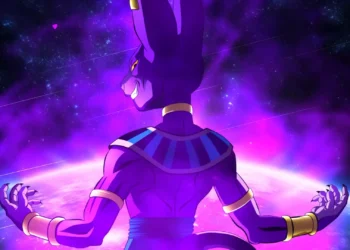 Beerus Dragon Ball Super Cosmic Aura Live Wallpaper 1 Beerus from Dragon Ball Super surrounded by a glowing purple cosmic aura above a planet in space live wallpaper