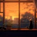 Cozy Cats Watching Rainy Sunset Live Wallpaper 10 Two cozy cats relaxing by a large window while watching rain fall over a glowing orange sunset and distant city live wallpaper