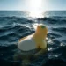 Cute yellow creature peacefully swimming in blue ocean waves under bright sunlight live wallpaper