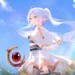 Frieren with flowing white hair and elf ears sitting beneath a bright blue sky with her magical staff live wallpaper