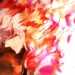Gabimaru in side profile surrounded by vibrant red, orange, pink, and white fire aura in Hell’s Paradise live wallpaper