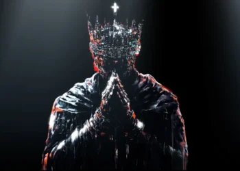 Glitch King Praying in Darkness Live Wallpaper 1 Glitch King praying in darkness with a fragmented crown, glowing cross, and red digital glitch effects live wallpaper