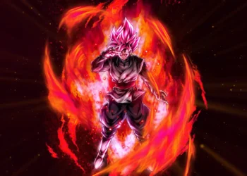 Goku Black in Super Saiyan Rosé form surrounded by a blazing red and pink Saiyan aura in Dragon Ball Super live wallpaper