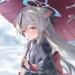 Kokona Blue Archive Snowy Day Live Wallpaper 10 Kokona from Blue Archive holding a pink traditional umbrella beneath blossoming branches on a peaceful snowy day live wallpaper