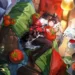 Lacrimosa Neverness to Everness Cozy Room Live Wallpaper 10 Lacrimosa resting on a green sofa with tomato cushions, plants, flowers, drawings, and warm lighting in Neverness to Everness live wallpaper
