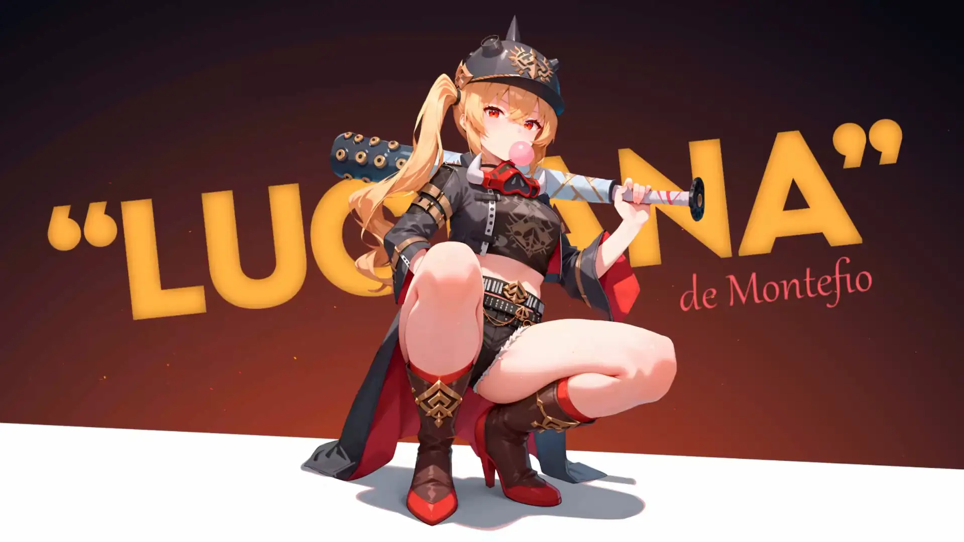 Luciana de Montefio blowing pink bubblegum while posing with her bat in Zenless Zone Zero live wallpaper