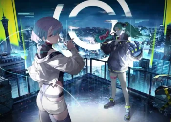 Lucy & Rebecca Wuthering Waves X Cyberpunk Edgerunners Live Wallpaper 2 Lucy and Rebecca in a Wuthering Waves X Cyberpunk Edgerunners crossover overlooking a futuristic neon city with holographic effects live wallpaper