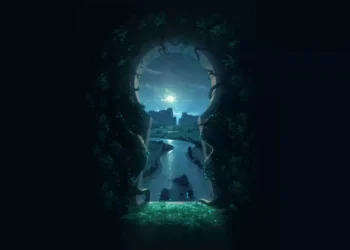 Magical Forest Portal Moonlit River Live Wallpaper 2 Magical forest portal framed by dark trees and vines overlooking a winding moonlit river, distant mountains, and a starry night sky live wallpaper