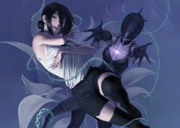 Reze and Bomb Devil Chainsaw Man Live Wallpaper 3 Reze alongside her Bomb Devil form with glowing purple energy and chains in Chainsaw Man live wallpaper