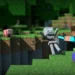 Steve vs Skeleton Minecraft Battle Live Wallpaper 10 Steve fighting a Skeleton with a diamond sword beside a deep ravine in a green Minecraft forest live wallpaper