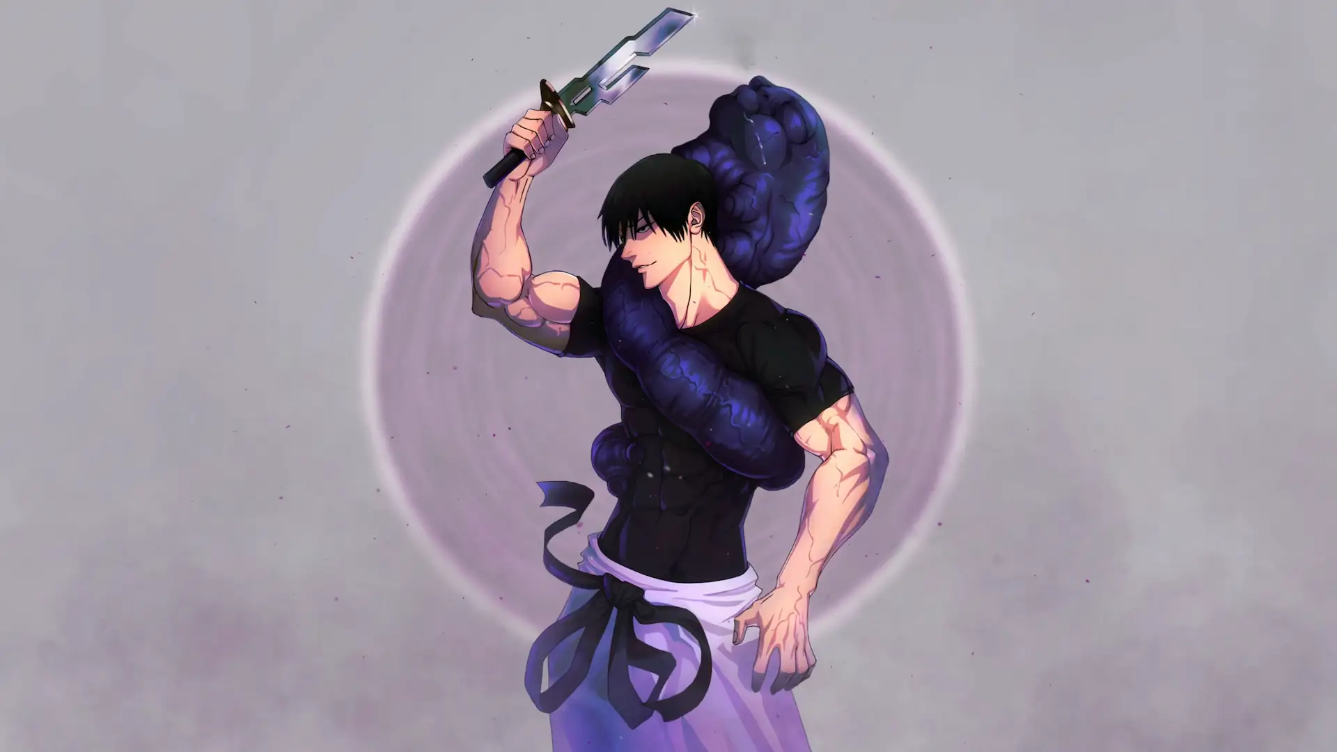 Toji Fushiguro holding a weapon with the Inventory Curse wrapped around his body in Jujutsu Kaisen live wallpaper