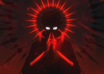 Yuji Itadori forming a Domain Expansion hand sign surrounded by a glowing red aura and dark cursed energy live wallpaper