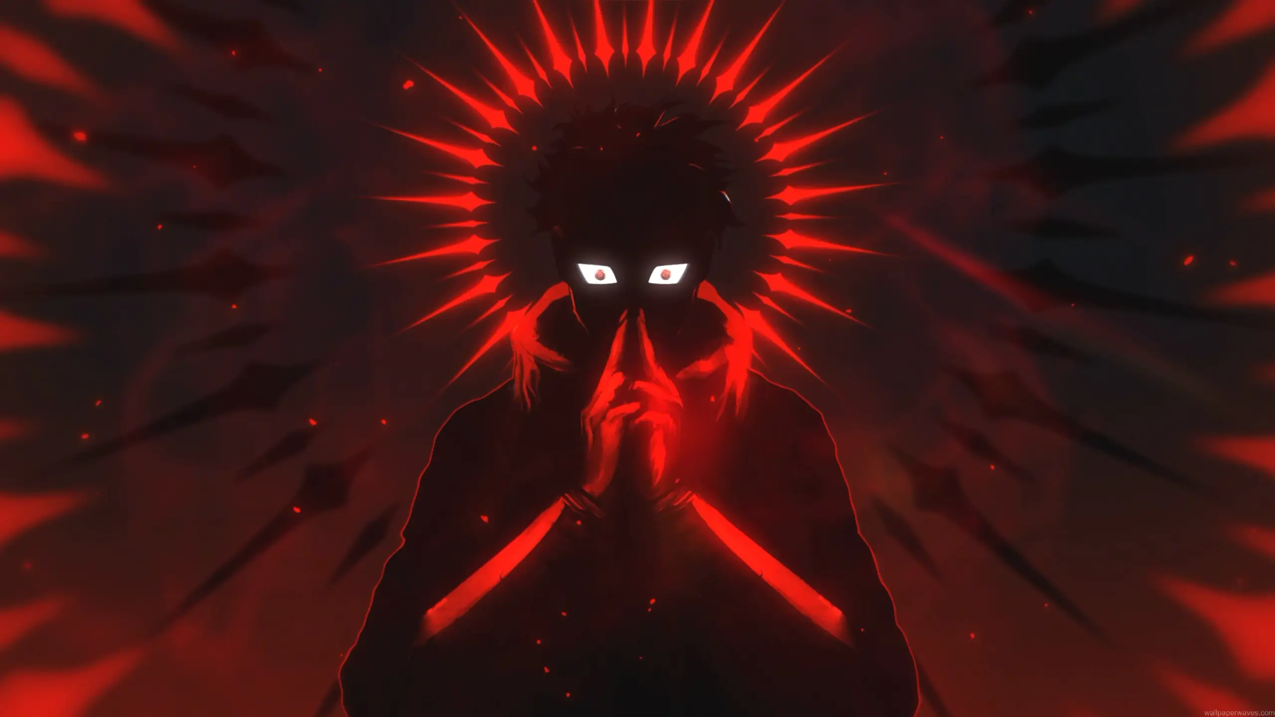 Yuji Itadori forming a Domain Expansion hand sign surrounded by a glowing red aura and dark cursed energy live wallpaper