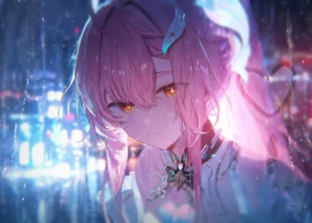 Aemeath Wuthering Waves Rainy Night Live Wallpaper 3 Aemeath from Wuthering Waves with pink hair in a neon city on a rainy night live wallpaper