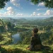 Anime Warrior Fantasy Landscape Live Wallpaper 10 Anime warrior with a sword overlooking a vast fantasy landscape with green valleys, rivers, waterfalls, forests, and distant castles live wallpaper