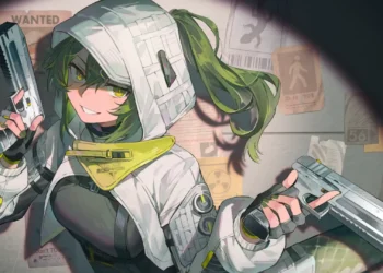 Fluorite Arknights Endfield Dual Pistols Live Wallpaper 1 Fluorite from Arknights Endfield holding dual futuristic pistols in tactical gear live wallpaper