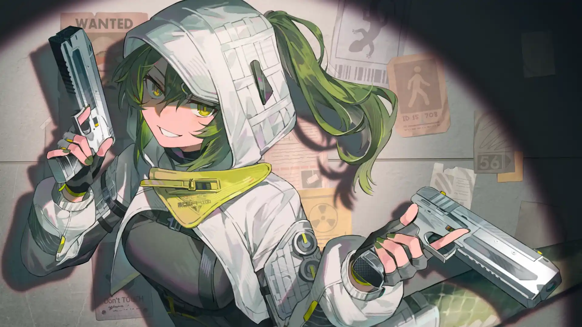 Fluorite from Arknights Endfield holding dual futuristic pistols in tactical gear live wallpaper