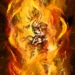 Super Saiyan Goku from Dragon Ball Z with spiky golden hair and a powerful fighting pose surrounded by blazing orange flames, golden energy, and crackling lightning in an anime live wallpaper.