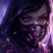 Mileena Mortal Kombat Live Wallpaper 10 Mileena from Mortal Kombat with glowing purple eyes, flowing black hair, an ornate metallic face mask, and dark armor surrounded by purple lighting and floating particles in a cinematic live wallpaper