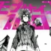 Mob Psycho 100 Shigeo Kageyama Live Wallpaper 10 Shigeo Kageyama from Mob Psycho 100 with glowing white eyes, floating rocks, purple psychic lightning, and bold pink Japanese lettering in a black-and-white manga style live wallpaper