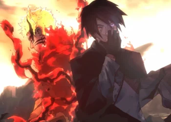 Naruto Uzumaki in Baryon Mode with red chakra beside Sasuke Uchiha using his glowing Rinnegan live wallpaper