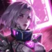 PROJECT Fiora League of Legends Live Wallpaper 10 PROJECT Fiora from League of Legends with silver-white hair, glowing pink eyes, futuristic cybernetic armor, and vibrant magenta neon lights in a 4K live wallpaper.