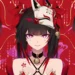 Sparkle Honkai Star Rail Kitsune Mask Live Wallpaper 10 Sparkle from Honkai Star Rail shown in three portraits with glowing pink eyes, black and red hair, and decorative white kitsune masks against a vibrant red anime background in a 4K live wallpaper.